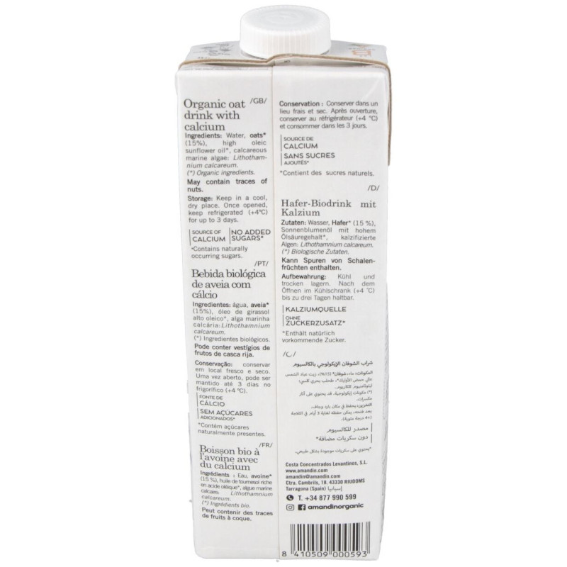 Bebida Vegetal De Avena Con Calcio 1Lt 6Uds. Bio