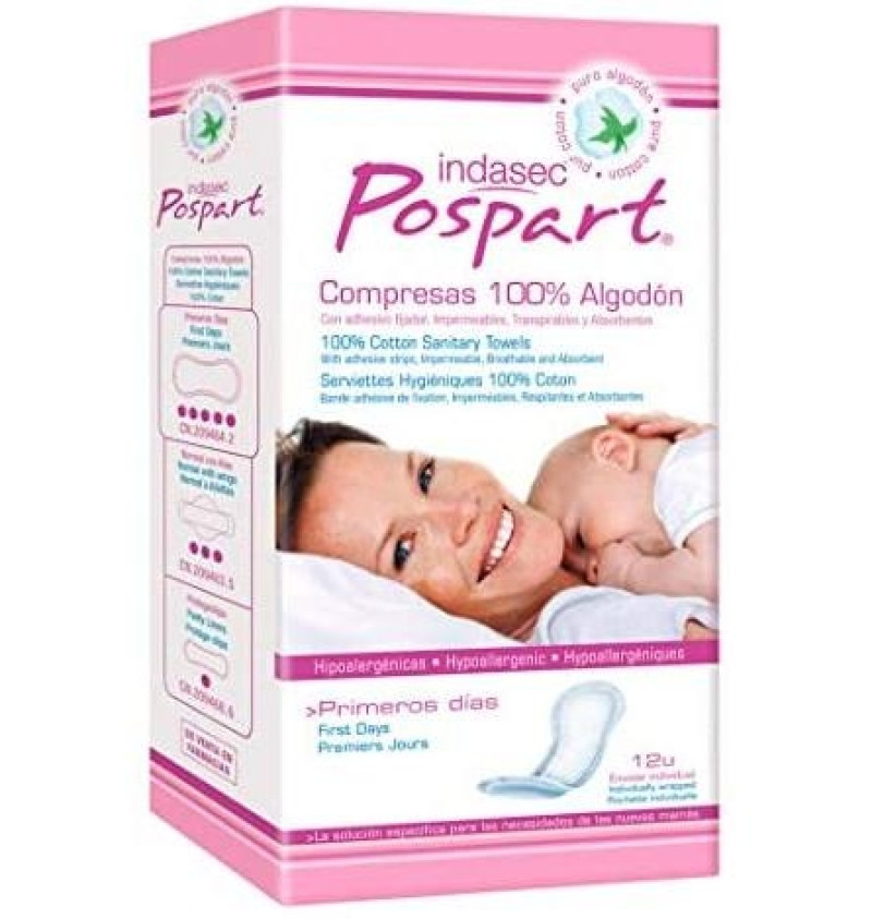 Compresas Higienicas Femeninas Posparto - Indasec Algodon (Normal Con Alas 14 U)