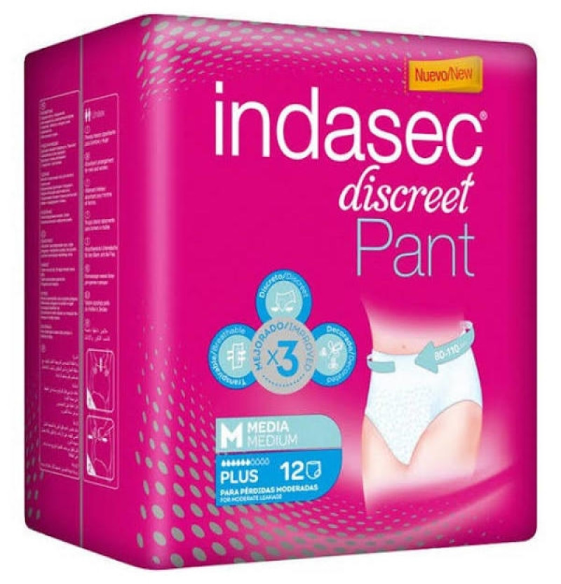 Indasec Pant Plus Absorbente Incontinencia Orina Dia Anatomico (12 Unidades Talla M) - Laboratorios Indas