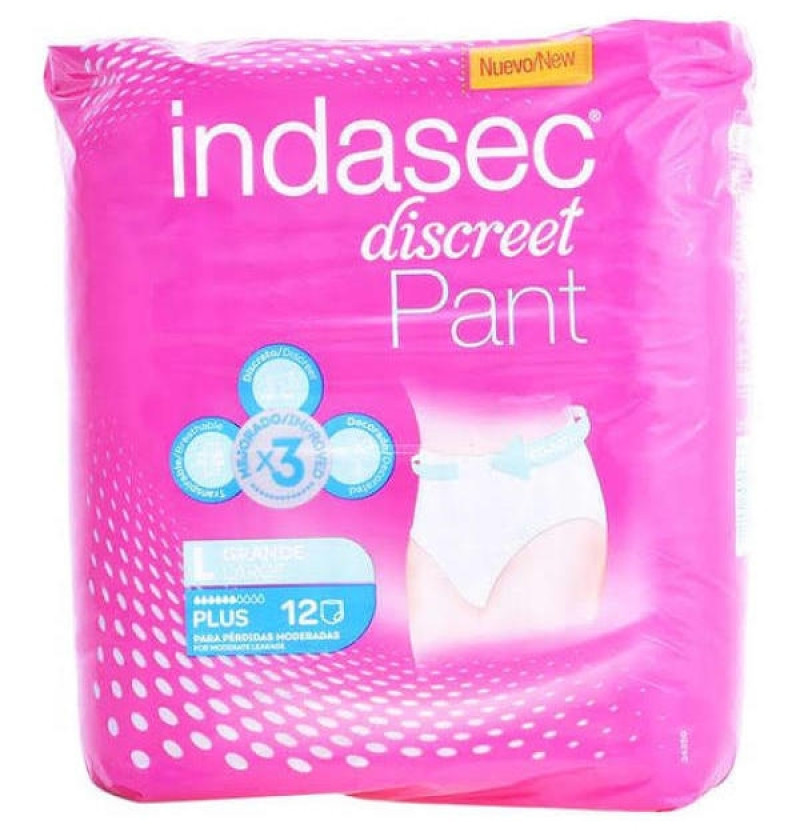 Indasec Pant Plus Absorbente Incontinencia Orina Dia Anatomico (12 Unidades Talla L) - Laboratorios Indas
