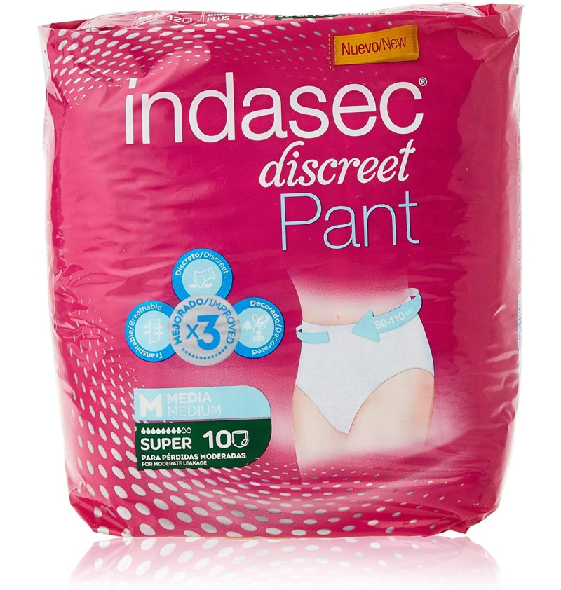 Indasec Pant Super Absorbente Incontinencia Orina Dia Anatomico (10 Unidades Talla Media) - Laboratorios Indas