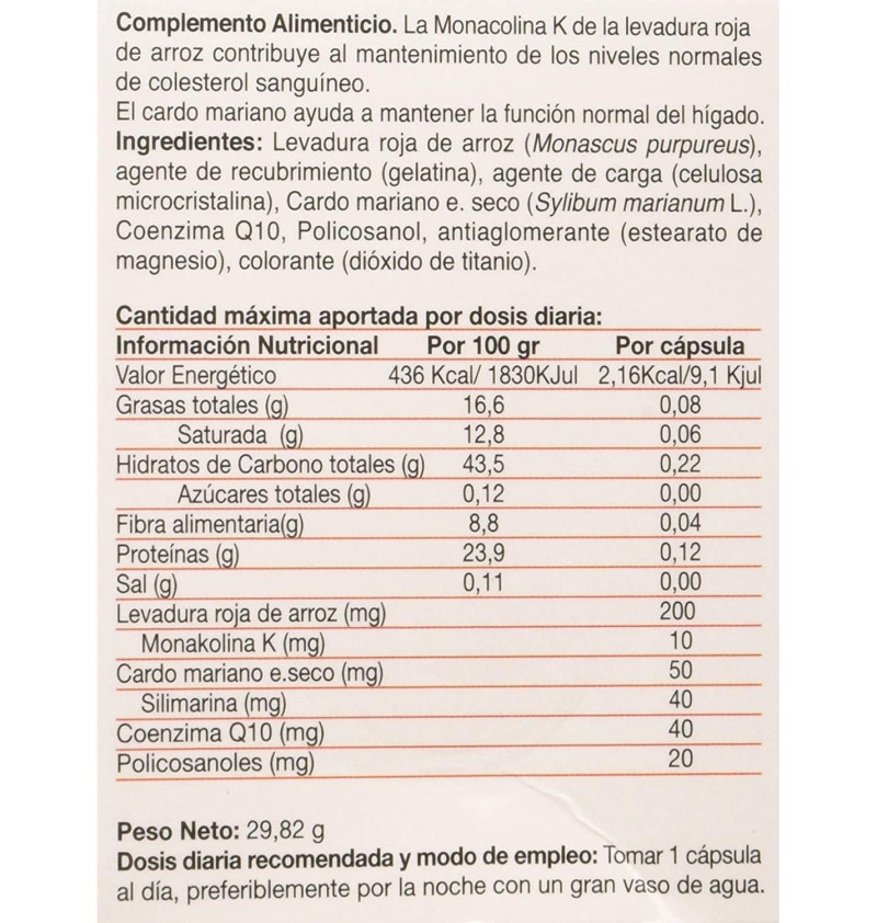 Levadura Roja De Arroz El Naturalista (60 Capsulas)