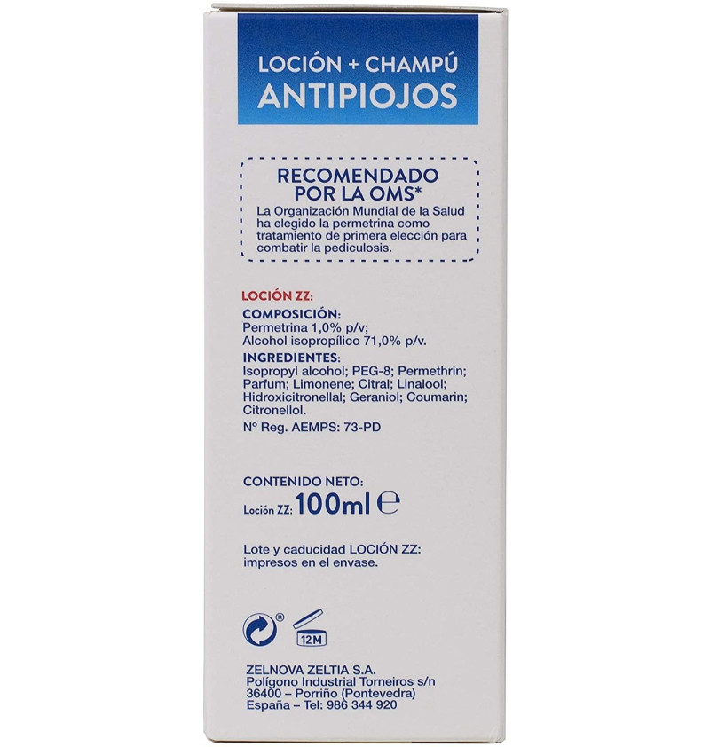 Zz Locion + Champú Antipiojos, 100 ml +125 ml - Zelnova S.a