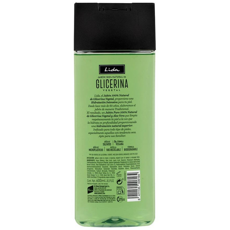 Jabón 100% Natural Glicerina y Aloe Vera 600ml - Lida