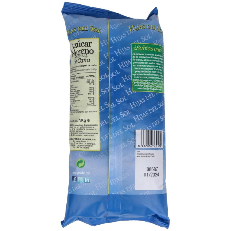 Azucar Moreno de Caña Bolsa 1kg. Hijas del Sol - Ynsadiet