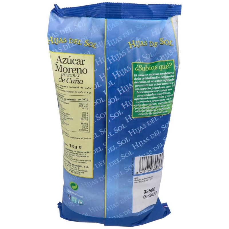Azucar Moreno de Caña Bolsa 1kg. Hijas del Sol - Ynsadiet