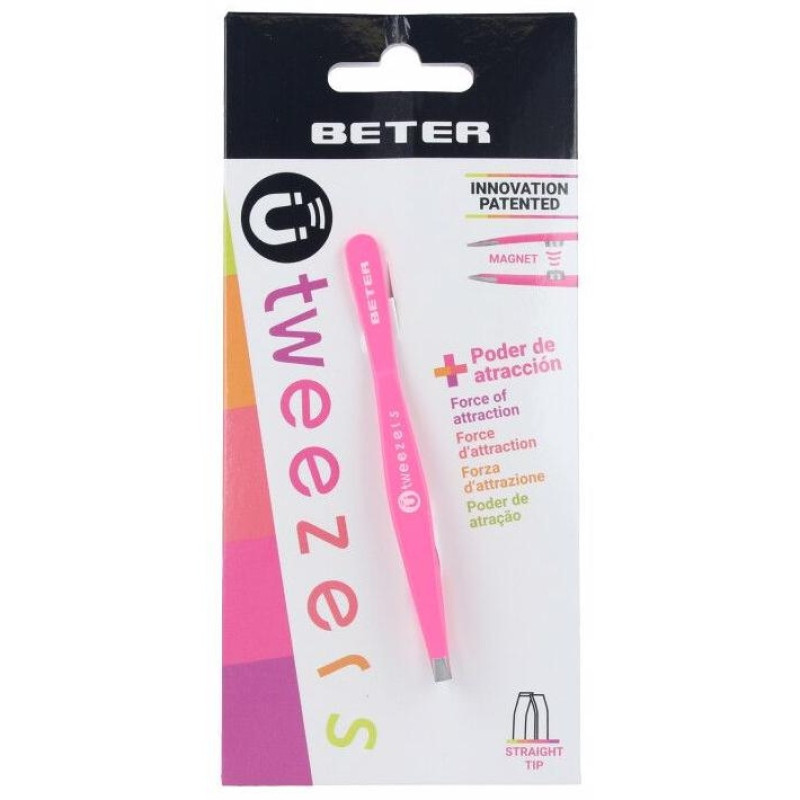Pinza Depilar Magnética Punta Recta Fucsia 1ud - Beter