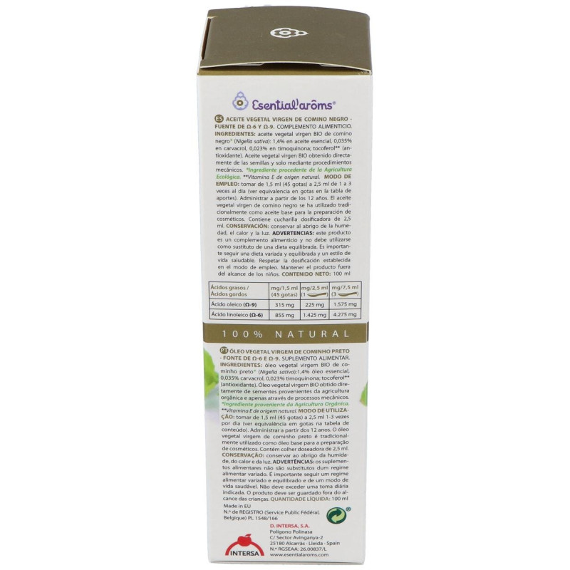 Esential'arôms Aceite Vegetal Virgen Extra Comino Negro 100ml - Esential Aroms