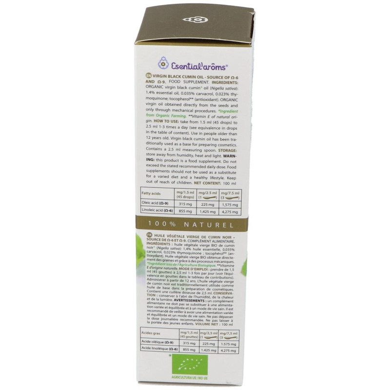 Esential'arôms Aceite Vegetal Virgen Extra Comino Negro 100ml - Esential Aroms