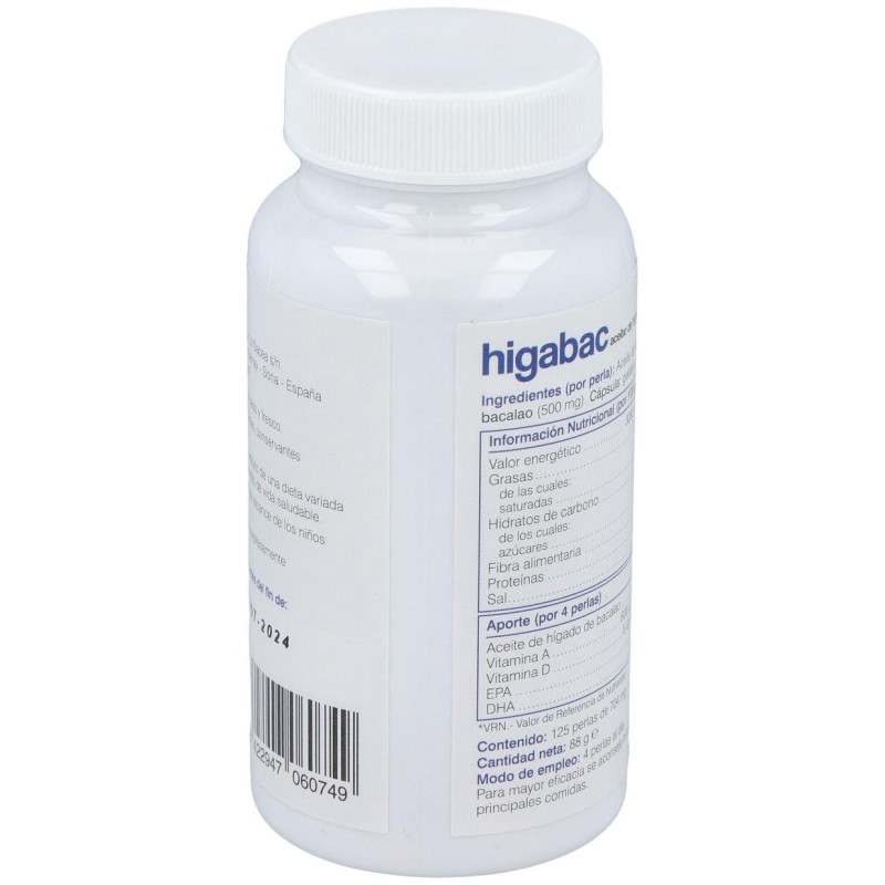 Higabac Aceite de Higado de Bacalao 125 Perlas - Soria Natural