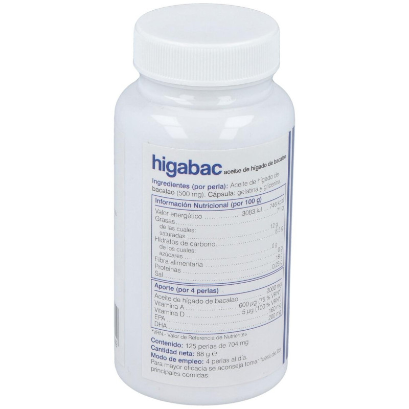 Higabac Aceite de Higado de Bacalao 125 Perlas - Soria Natural