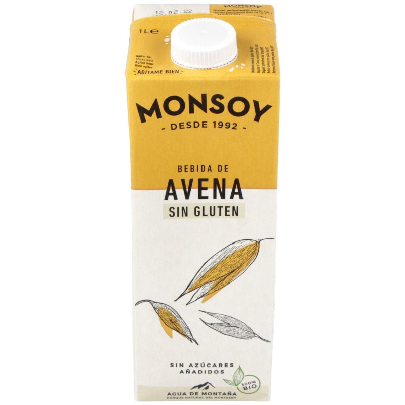 Bebida Vegetal de Avena sin Gluten 1lt 6uds. Bio - Monsoy