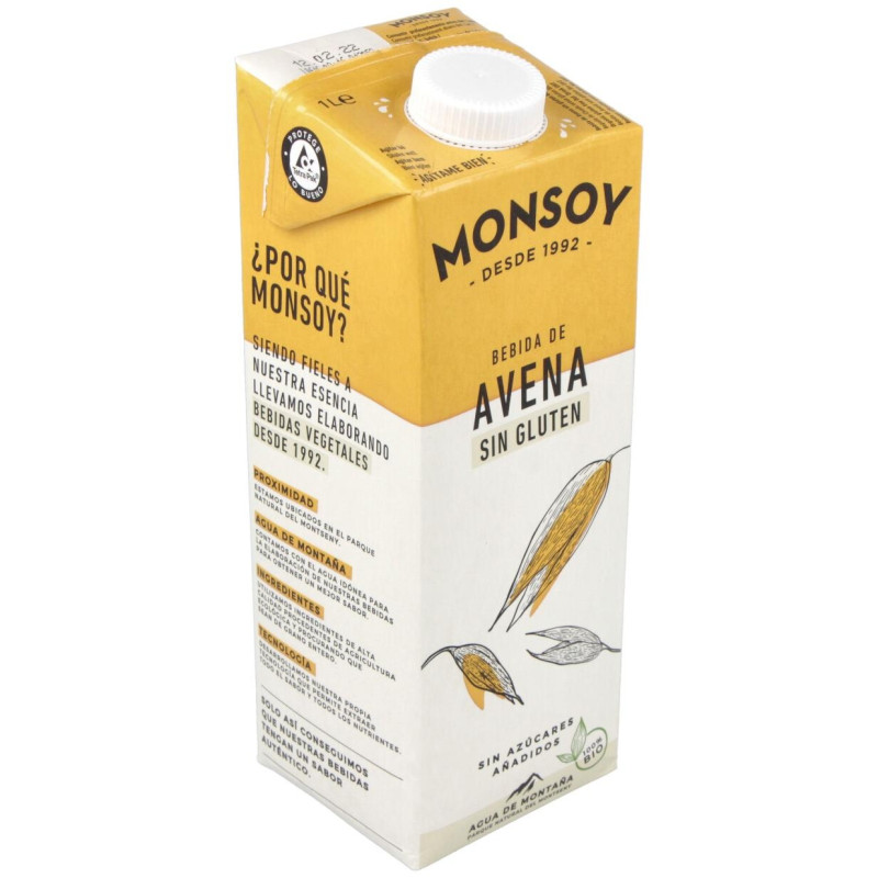 Bebida Vegetal de Avena sin Gluten 1lt 6uds. Bio - Monsoy