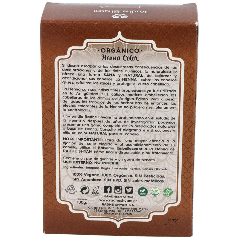 Henna Castaño Claro Polvo 100g - Radhe Shyam