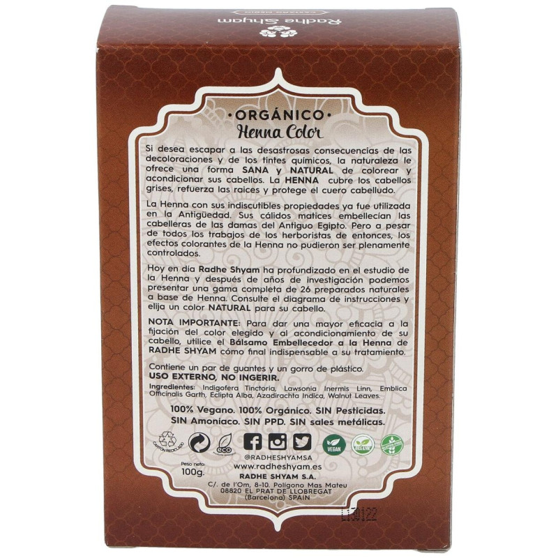 Henna Polvo Castaño Medio 100gr. Eco - Radhe Shyam