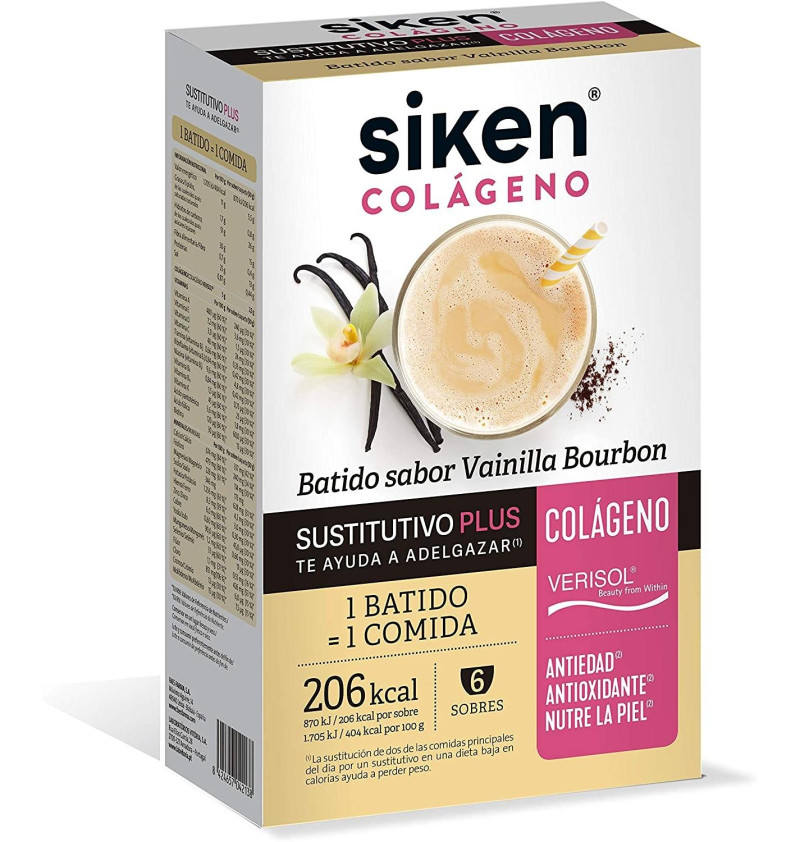 Siken Sustitutivo Colageno Batido (6 Sobres 50 g Sabor Vainilla Bourbon) - Diafarm