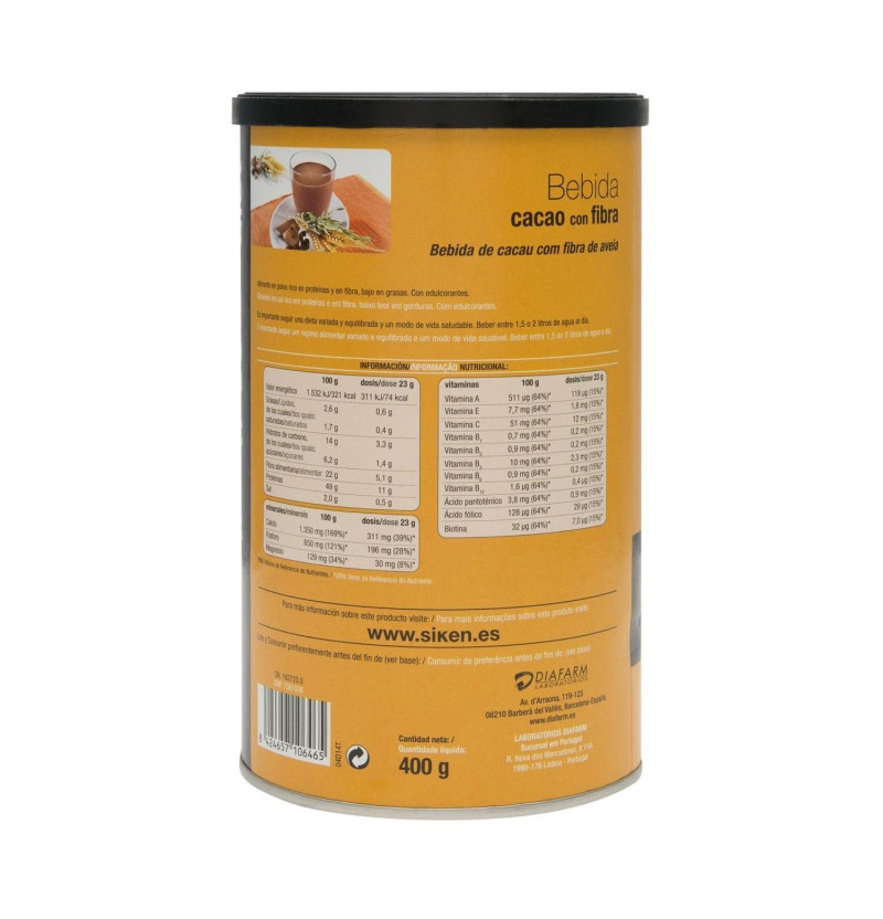 Siken Diet Bebida De Cacao Con Fibra (1 Envase 400 G)
