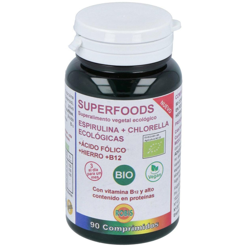 Espirulina+chlorella +ácido Folico+hierro+b12 90comp - Robis