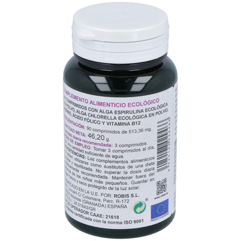 Espirulina+chlorella +ácido Folico+hierro+b12 90comp - Robis
