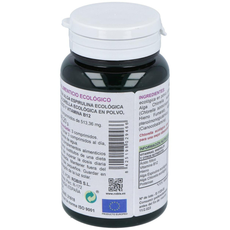 Espirulina+chlorella +ácido Folico+hierro+b12 90comp - Robis
