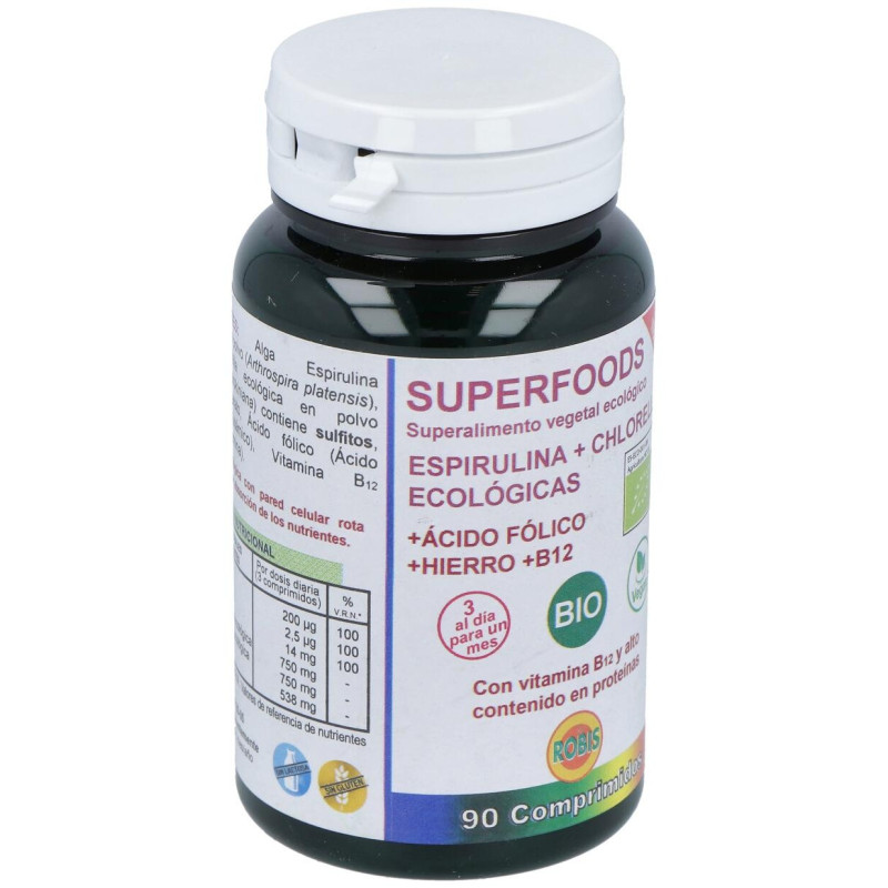 Espirulina+chlorella +ácido Folico+hierro+b12 90comp - Robis