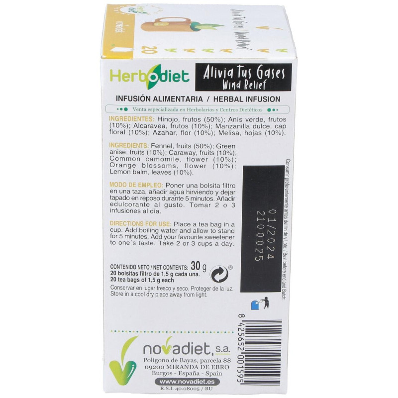 Herbodiet Infusión para Aliviar los Síntomas de los Gases 20u - Novadiet