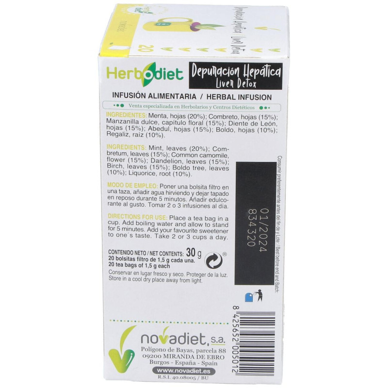 Herbodiet Depuracion Hepatica 20 Bolsitas Filtro 1_5g - Novadiet