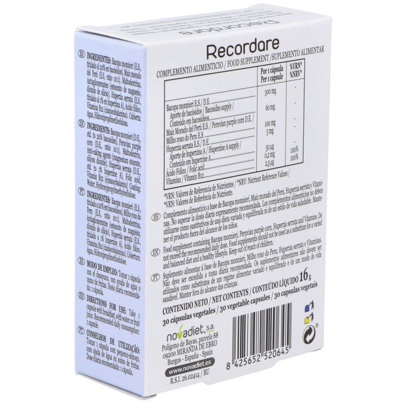Recordare 30 Cápsulas - Novadiet