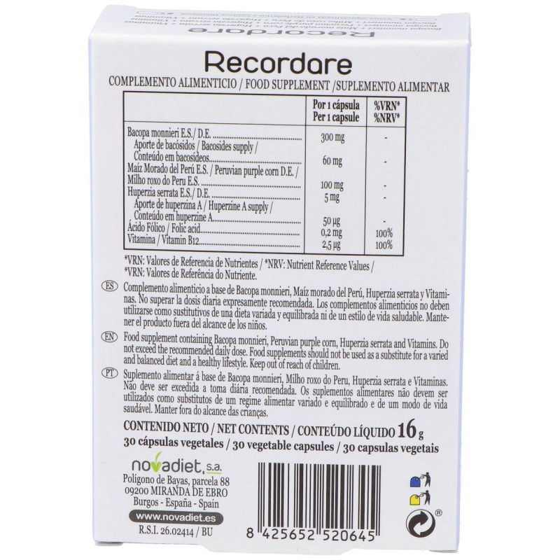 Recordare 30 Cápsulas - Novadiet