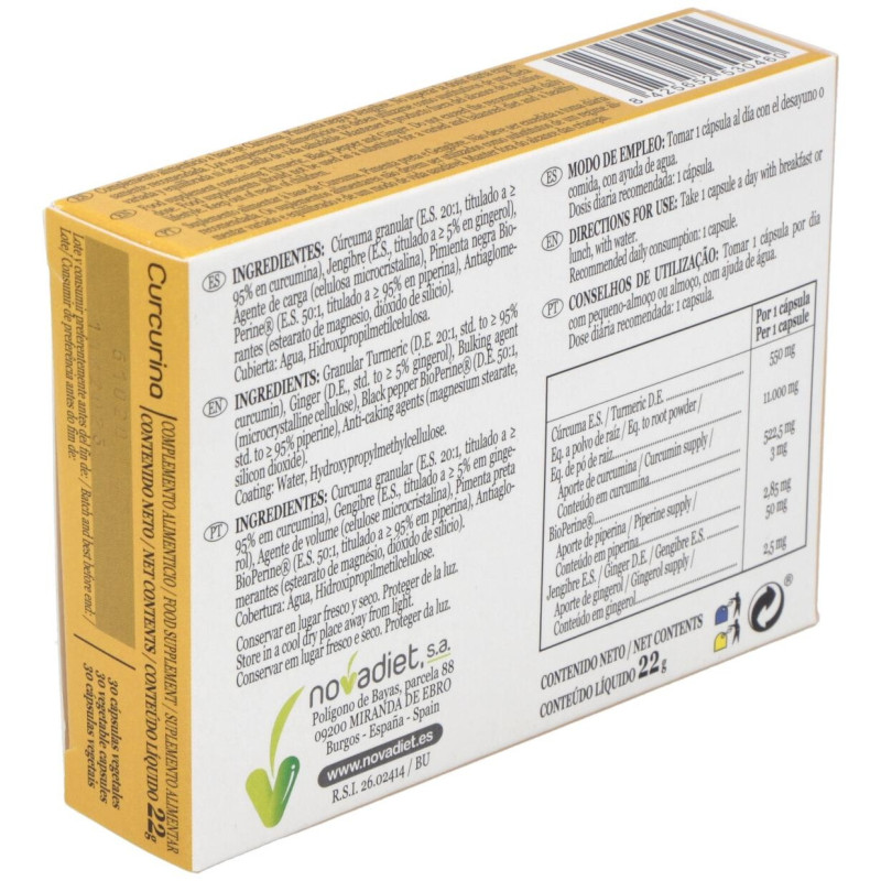 Curcurina para la Inflamación en Cápsulas - Novadiet