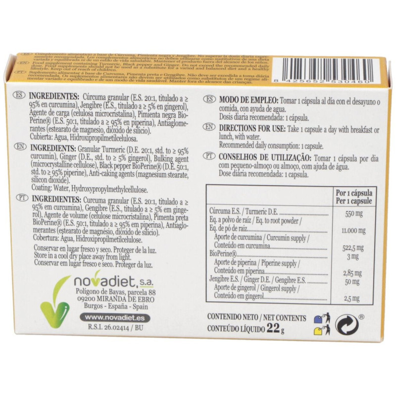 Curcurina para la Inflamación en Cápsulas - Novadiet
