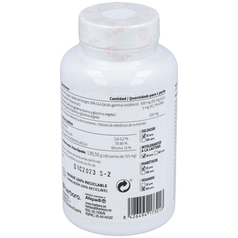 Dama Aceite De Onagra Y Vitamina E 180 Perlas