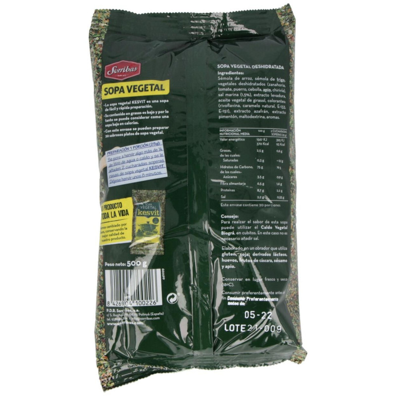 Kesvit Semola Verduras 500 g Bioga - Sorribas