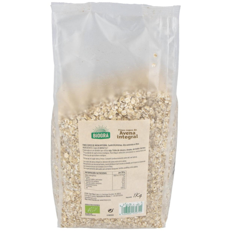 Copos de Avena Finos Integrales 1kg. Bio - Biogra