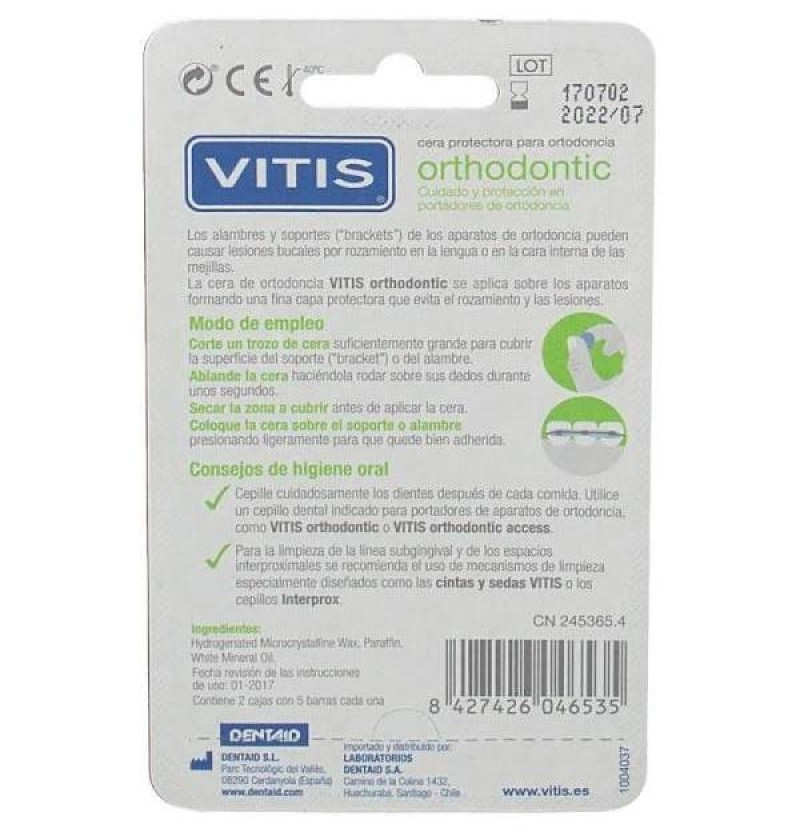 Cera Ortodoncia Protectora Rozadura - Vitis Orthodontic (5 Barritas) - Dentaid