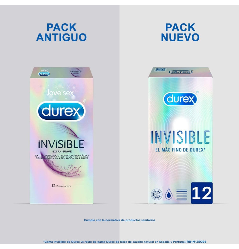 Durex Invisible Extra Fino Extra Sensitivo - Preservativos (12 Unidades) - Reckitt Benckiser