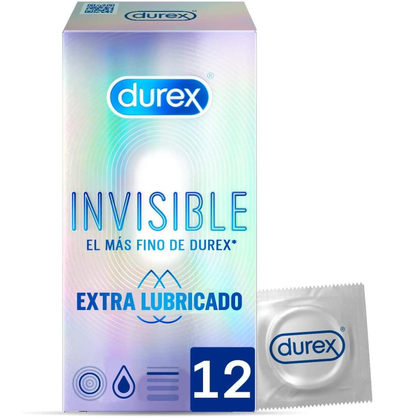 Durex Invisible Extra Fino Extra Lubricado - Preservativos (12 Unidades) - Reckitt Benckiser