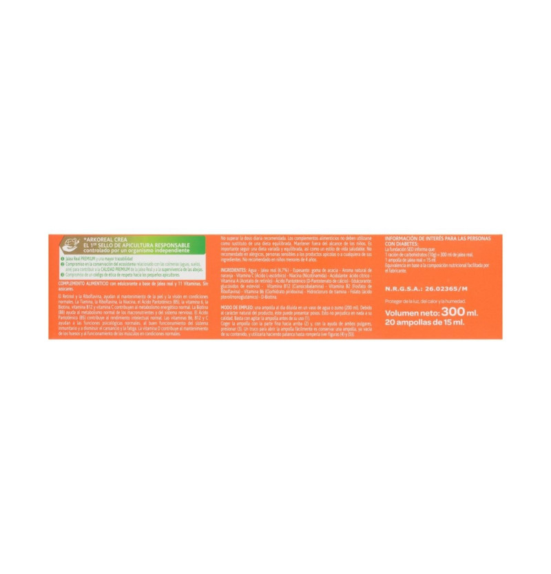 Arkoreal Jalea Real Vitaminada sin Azucar (1000 mg 20 Ampollas 15 ml) - Arkopharma