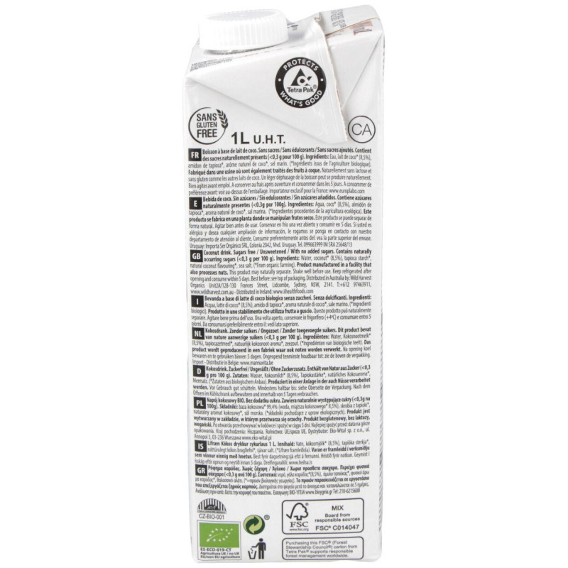 Ecomil Bebida de Coco Nature 1lt 6uds. Bio S/a - Almond