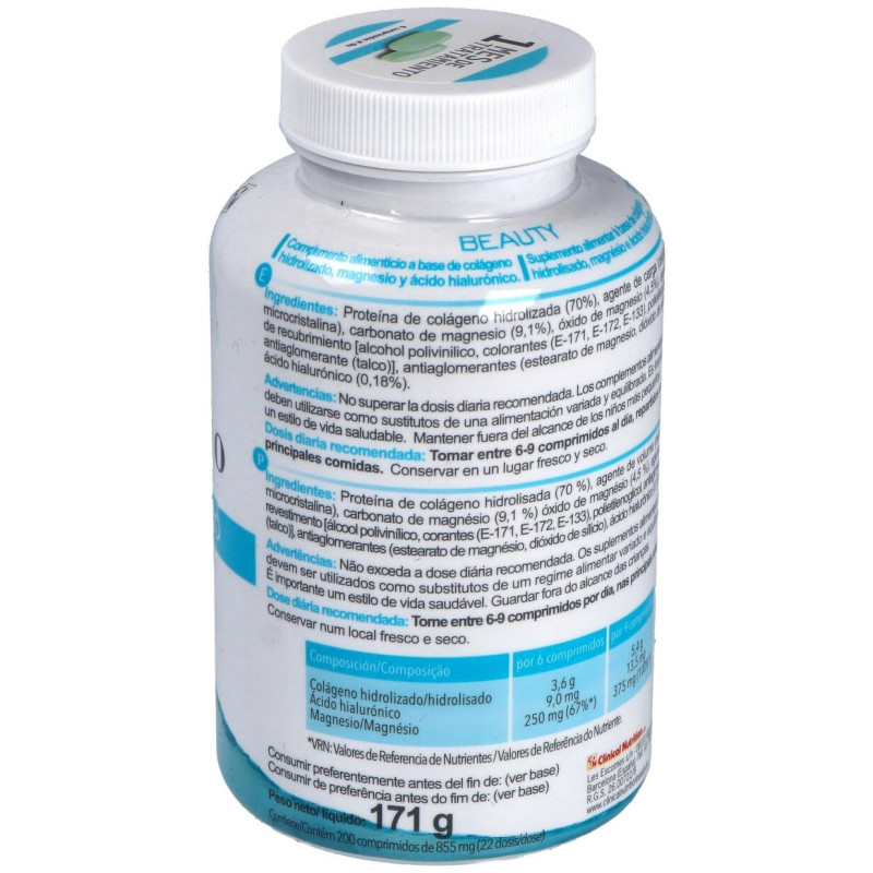 Clinical Nutrition Beauty Col Geno y Magnesio y Ácido Hialur¢nico 200 Comprimidos - Cn - Multidiet