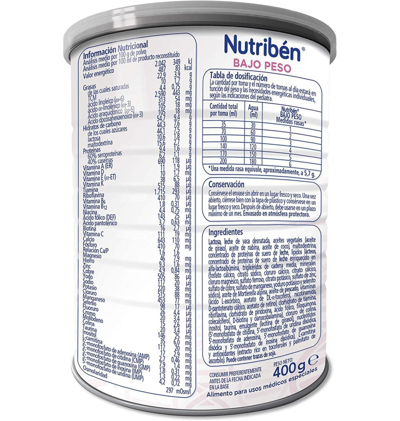 Nutriben Leche Rn Bajo Peso, 400 g - Alter Farmacia S.a