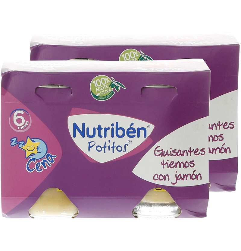 Nutriben Cena Guisantes Tiernos con Jamón, 2 Potitos - Alter Farmacia S.a