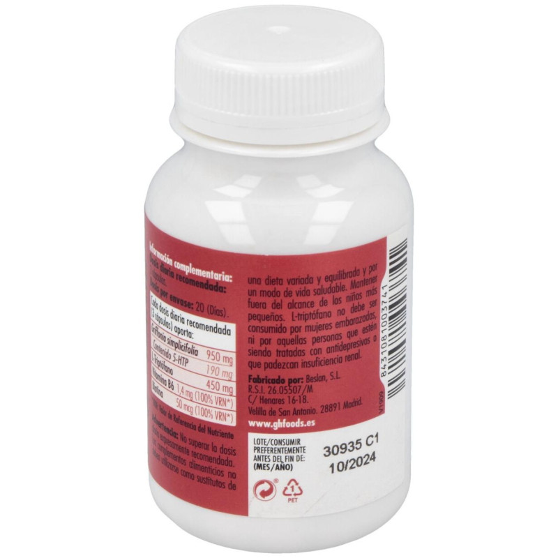 Triptofano 5htp+b6 60cap - Ghf