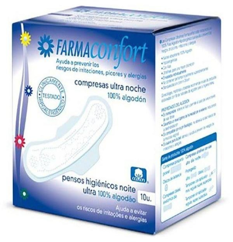 Compresas Ultrafinas 100% Algodon - Farmaconfort (noche Alas 10 U) - Cohitech