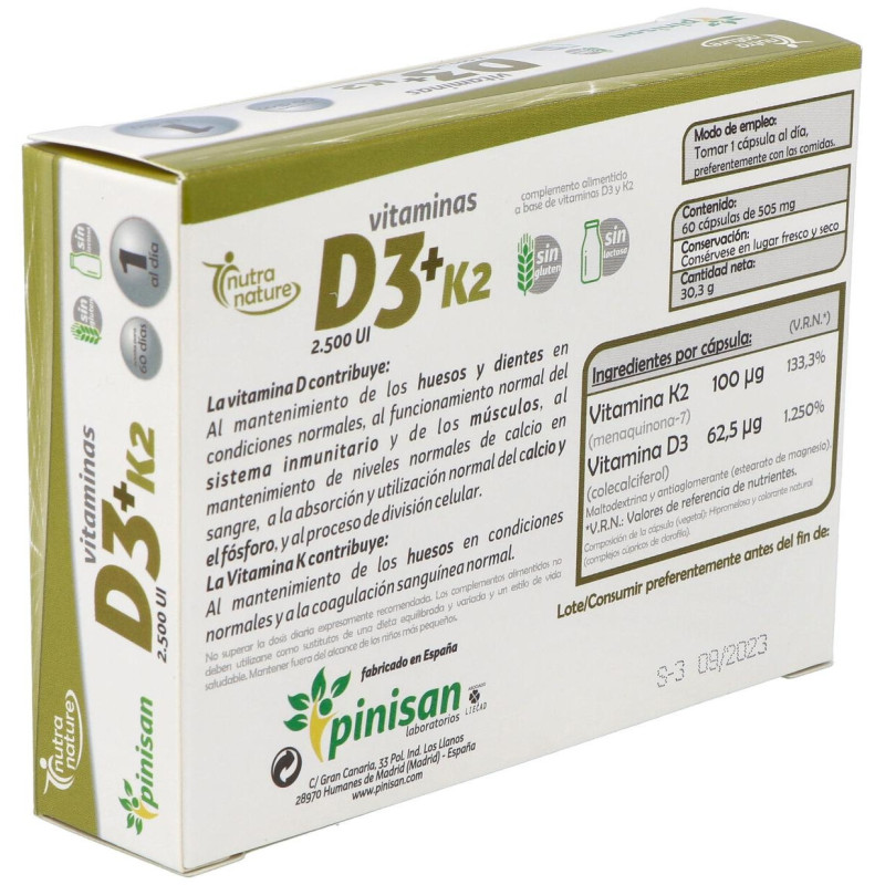 Nutra Nature Vitaminas D3 + K2 60caps - Pinisan