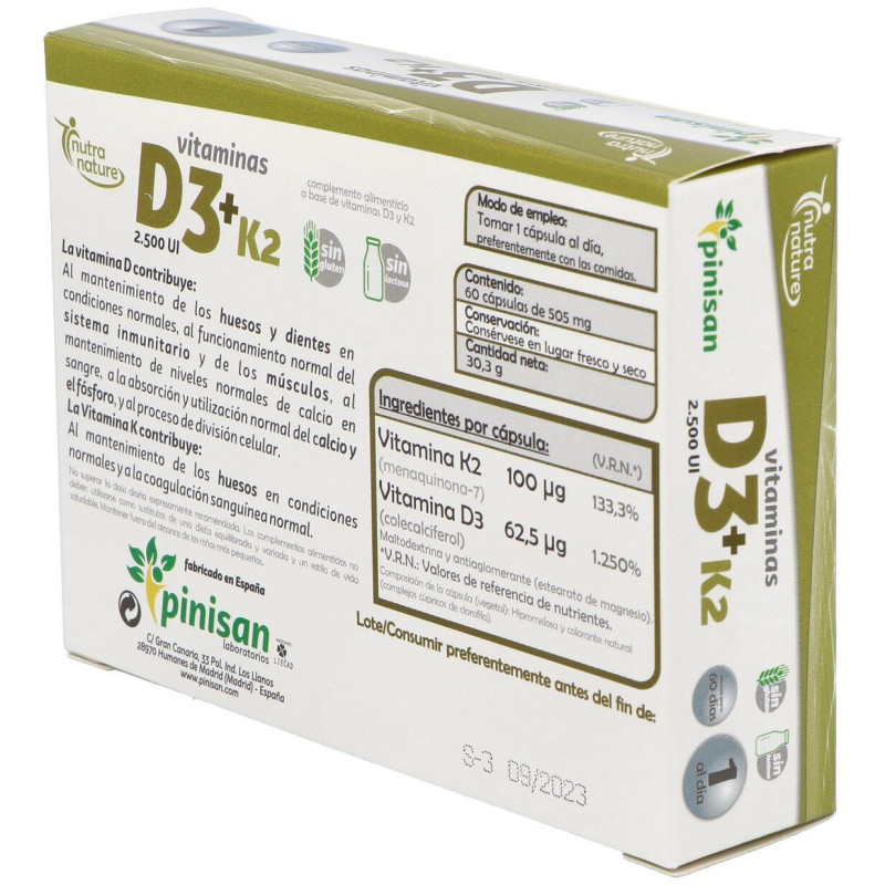Nutra Nature Vitaminas D3 + K2 60caps - Pinisan