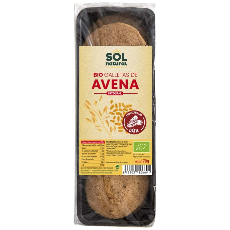 Galleta Avena Endulzada Dátiles Bio 170g - Solnatural