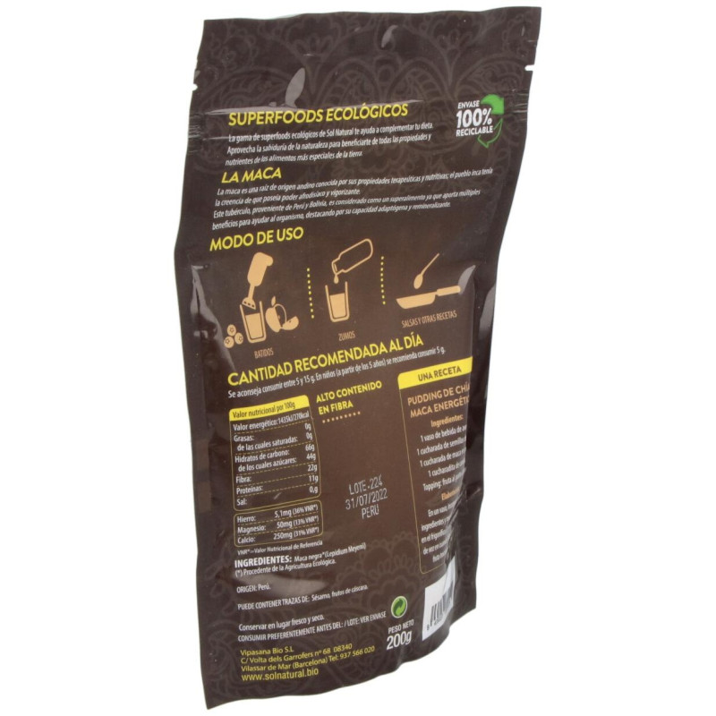 Solnatural Maca Nega Polvo Bio 200G