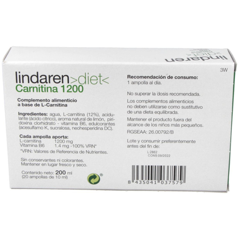 Lindarenl Carnitina 20 Ampollas - Artesania Agricola