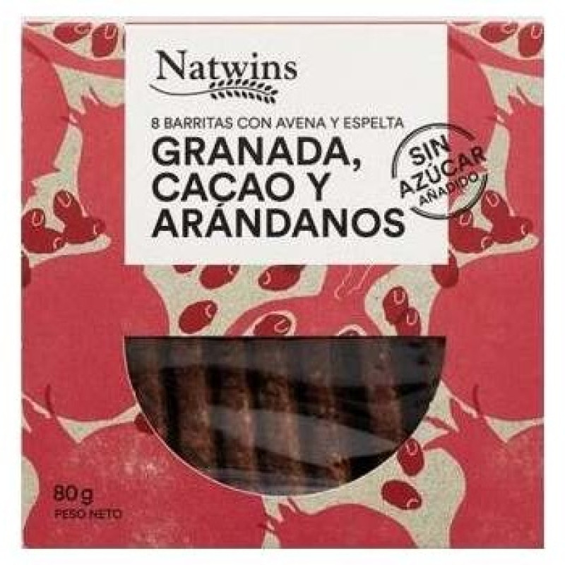 Barritas de Granada Cacao y Arandanos 80g - Natwins